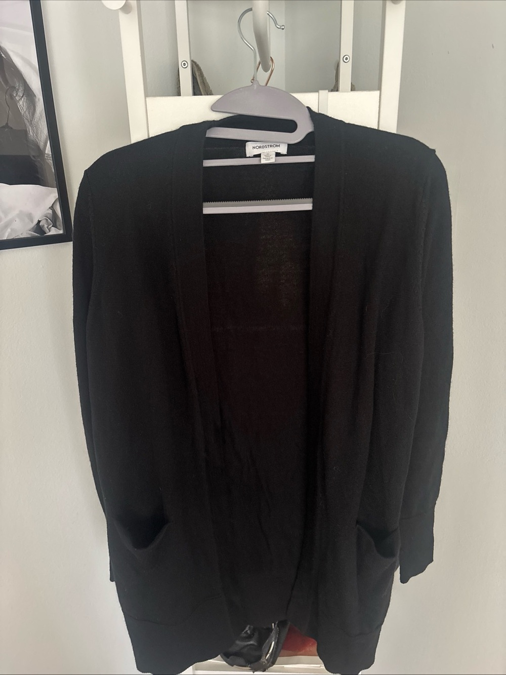 Nordstrom Black Open-Front Knit Cardigan with Pockets